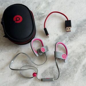 Beats by Dre Powerbeats Earphones in Pink and Gray with Carrying Case